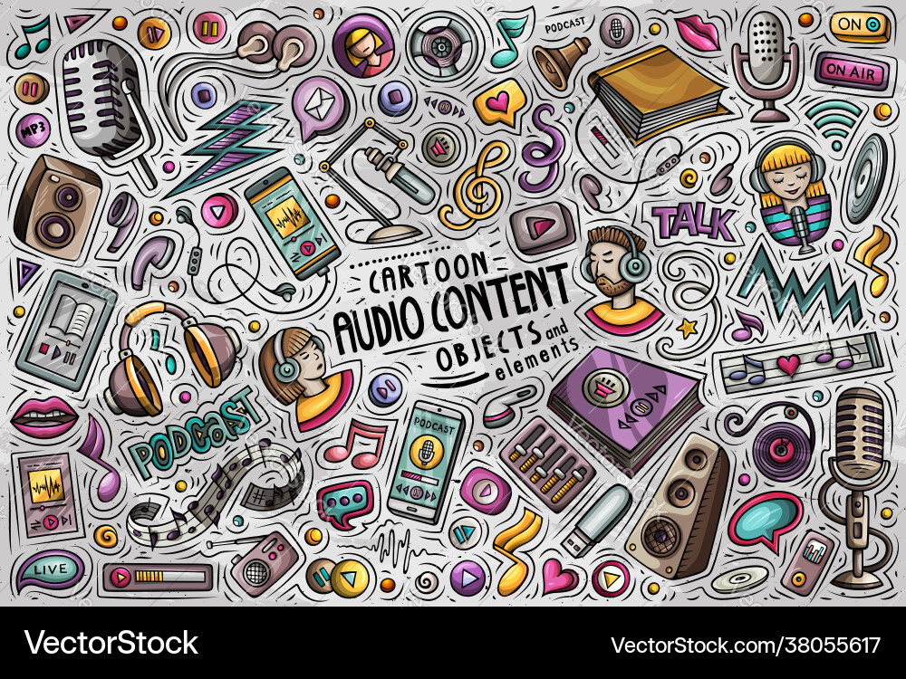 Colorful set audio content theme objects Colorful set audio content theme objects vector image