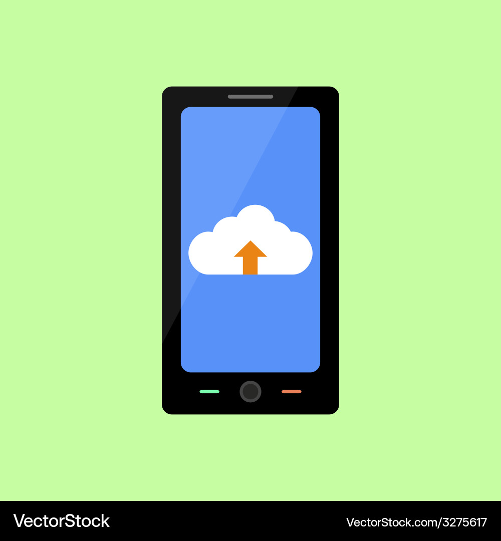 Flat style smart phone with cloud uploading Vector Image