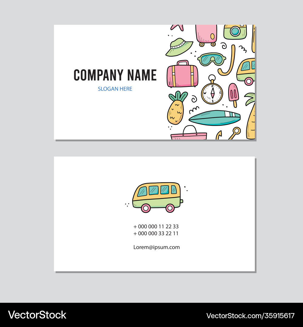 Hand drawn visit card travel summer vector image