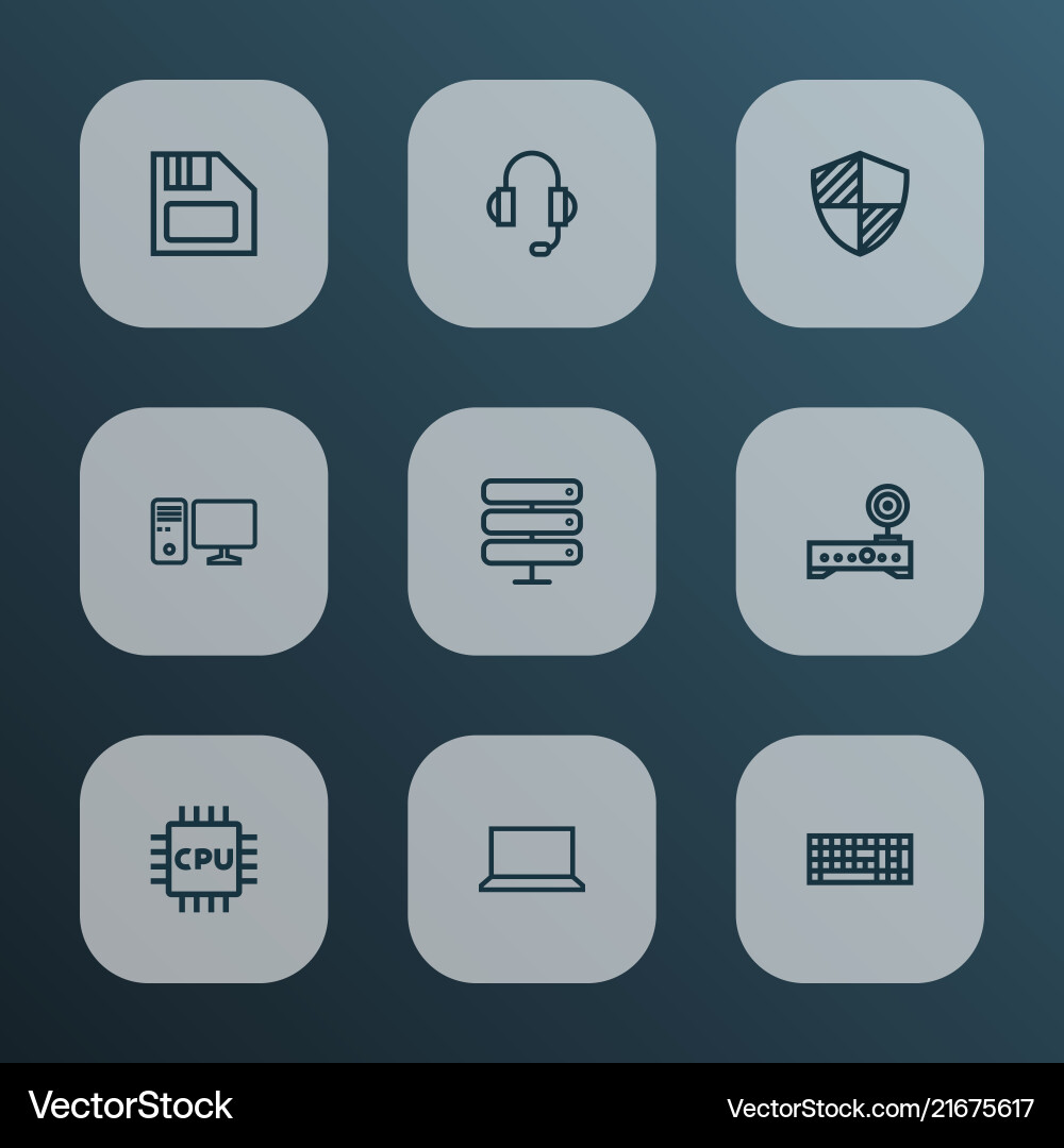 Hardware icons line style set with pc notebook Vector Image