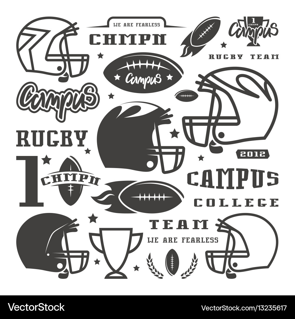 Icons set of campus rugby team Vector Image