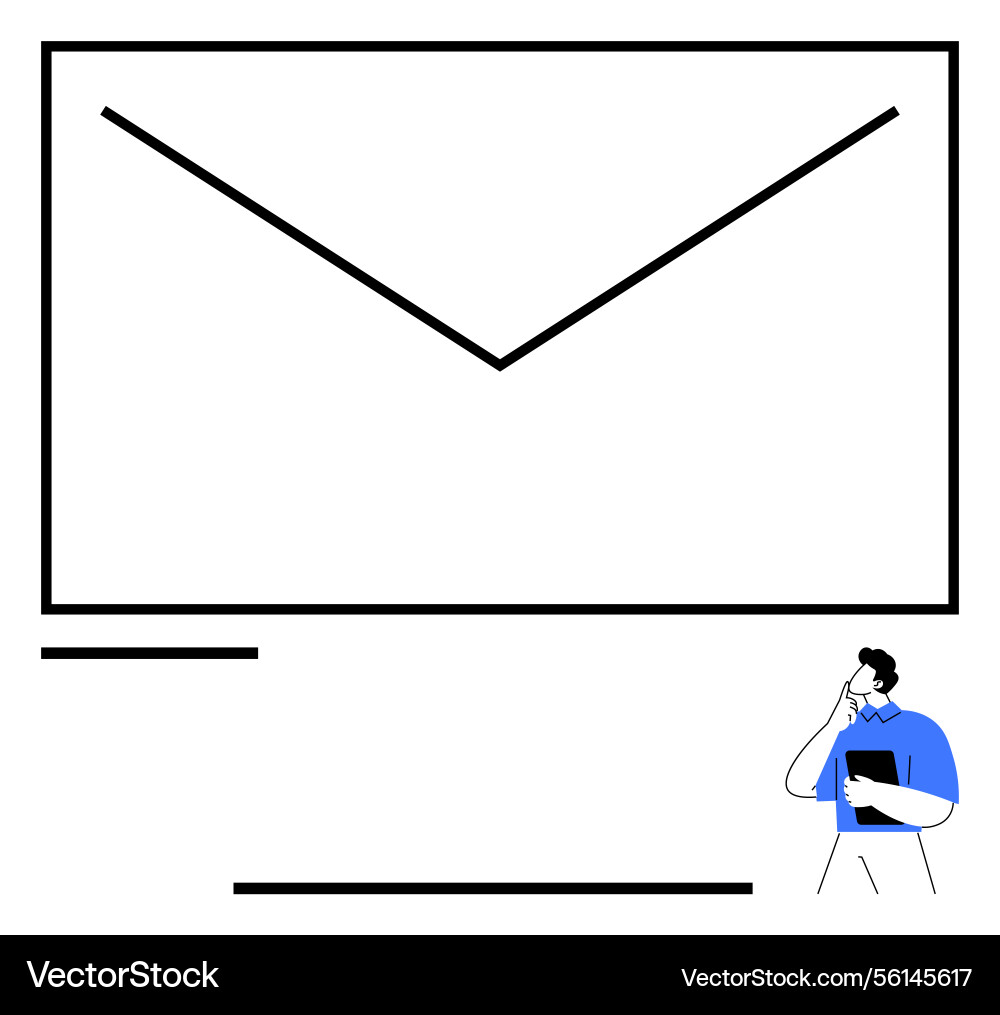 Man contemplating digital communication with large Vector Image
