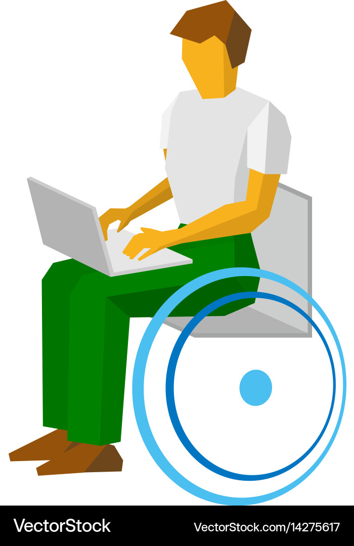 Man in wheelchair working with computer Vector Image