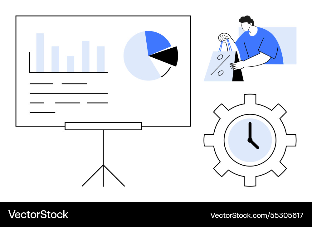 Presentation board with charts and graphs man Presentation board with charts and graphs man vector image