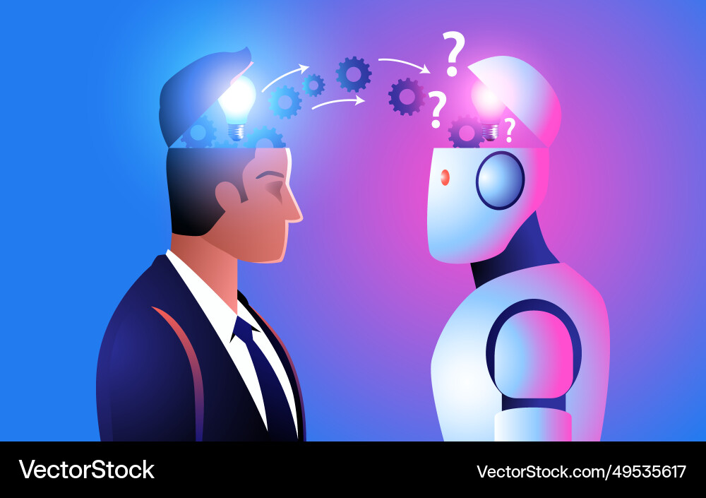 Robot inputting information from a human head Robot inputting information from a human head vector image