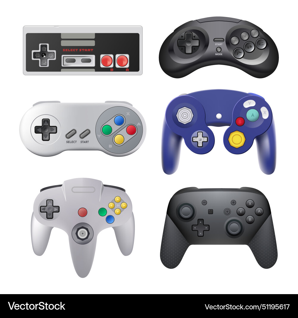 Set of gamepads for play consoles and pc video Vector Image
