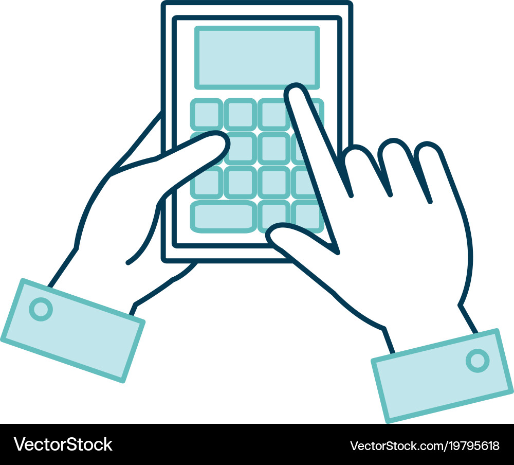 Hands with calculator math isolated icon Vector Image