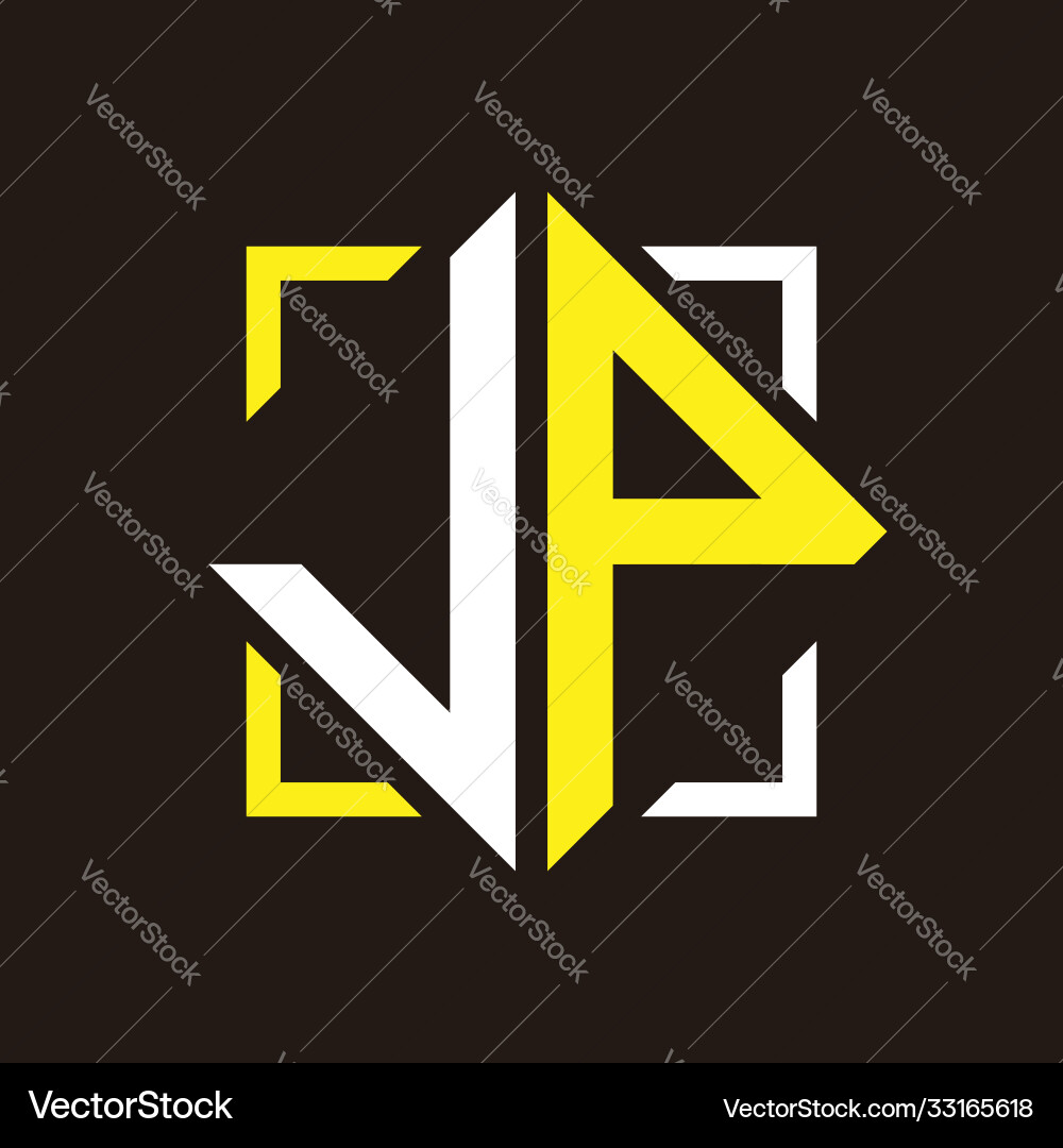 J p initials quadrangle monogram with square J p initials quadrangle monogram with square Vector Image