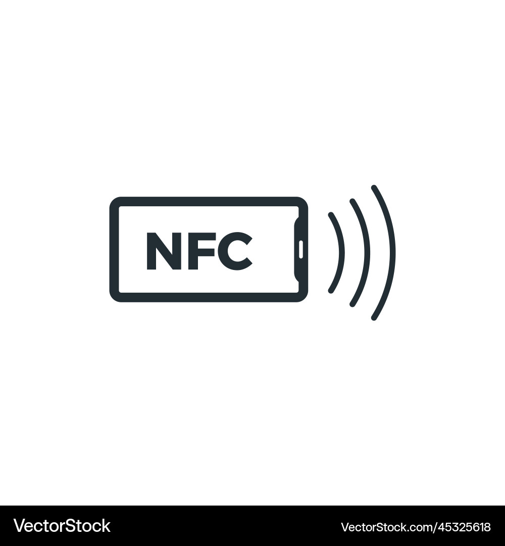 Mobile phone with nfc enabled app black line Mobile phone with nfc enabled app black line Vector Image