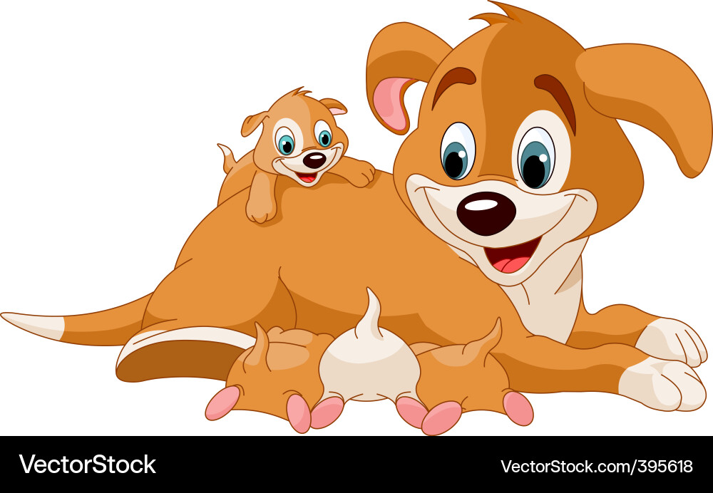Mother dog nursing cute puppies Royalty Free Vector Image