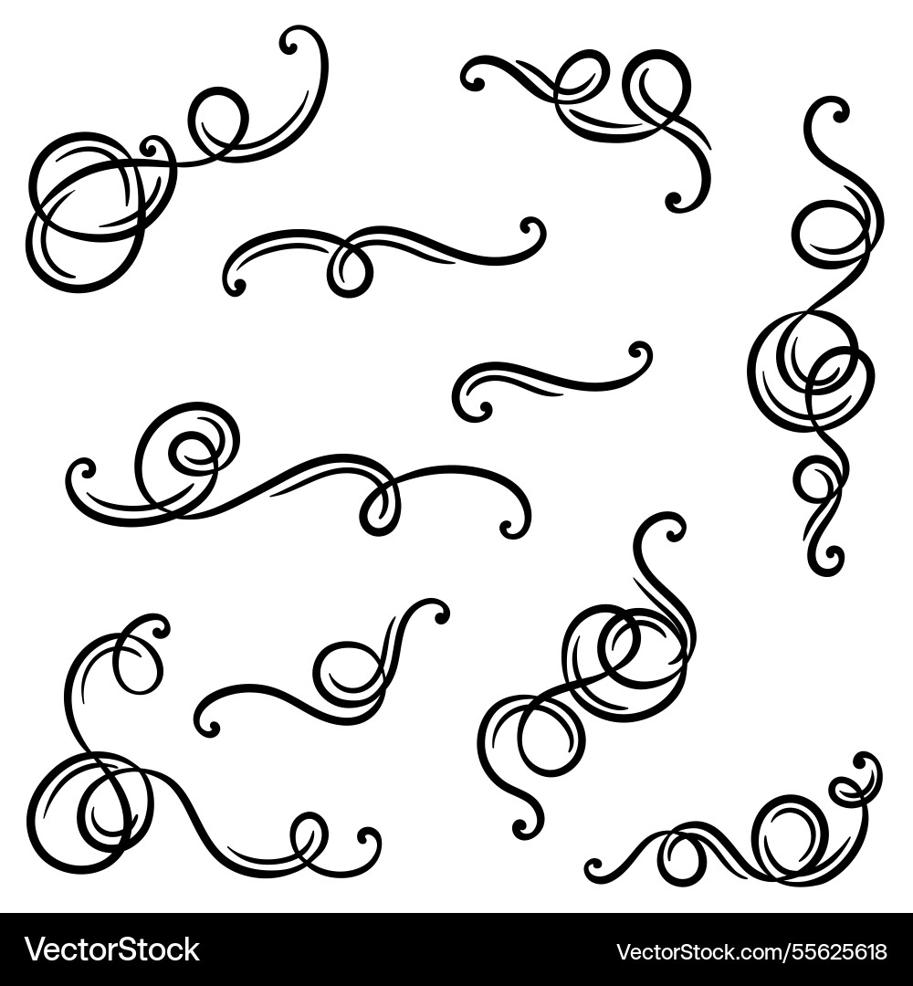 Set of vignette curl elements decorative vector image