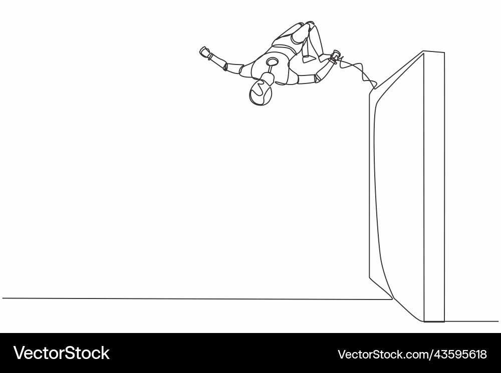 Single continuous line drawing robot jumping over Vector Image