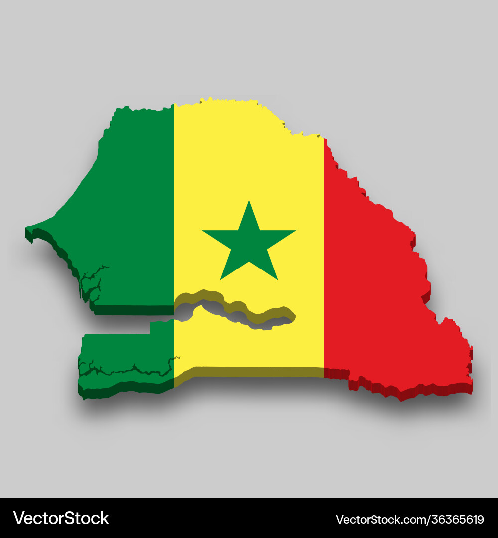 3d Isometric Senegal Map With Flag Royalty Free Vector Image
