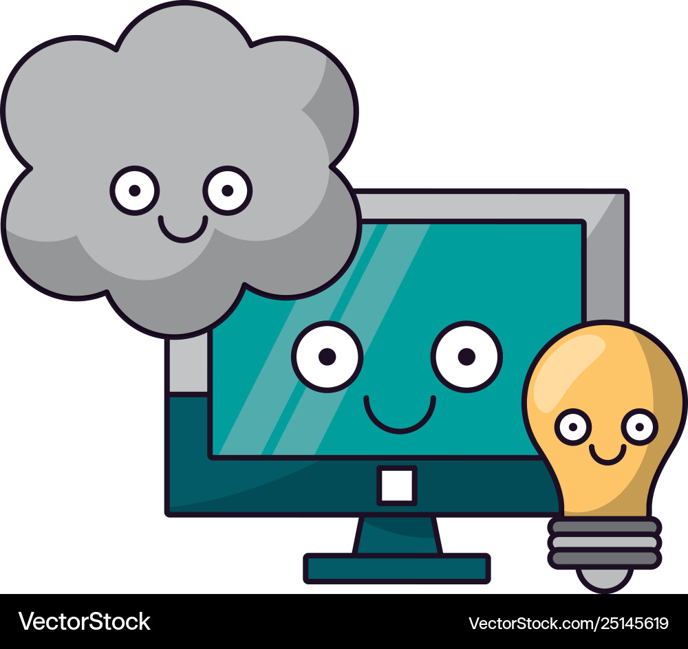 Computer and light bulb with cloud computing Computer and light bulb with cloud computing Vector Image