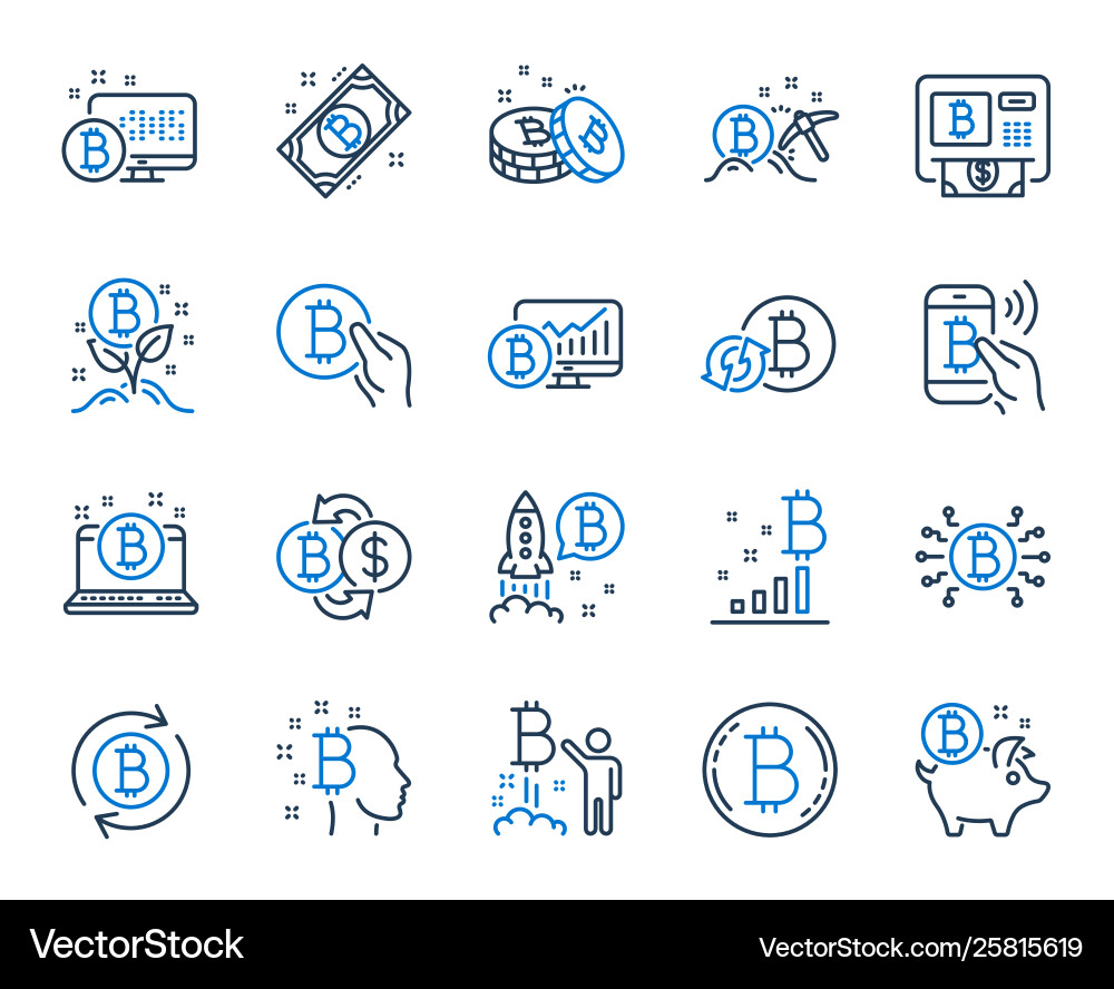 Cryptocurrency line icons set blockchain Vector Image