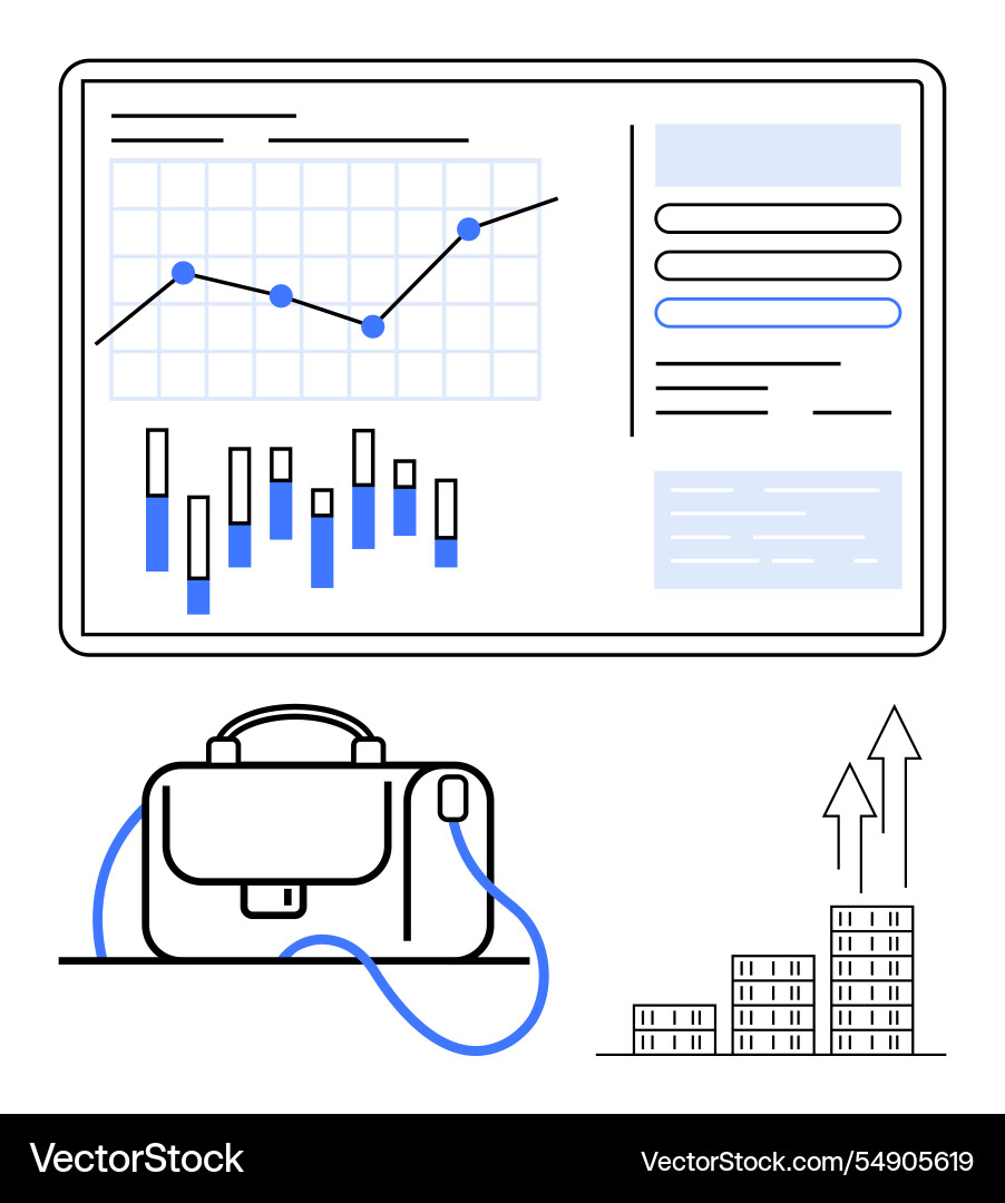 Data dashboard with growth chart briefcase Data dashboard with growth chart briefcase vector image