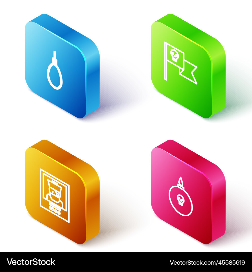 Set isometric line gallows rope loop hanging Vector Image