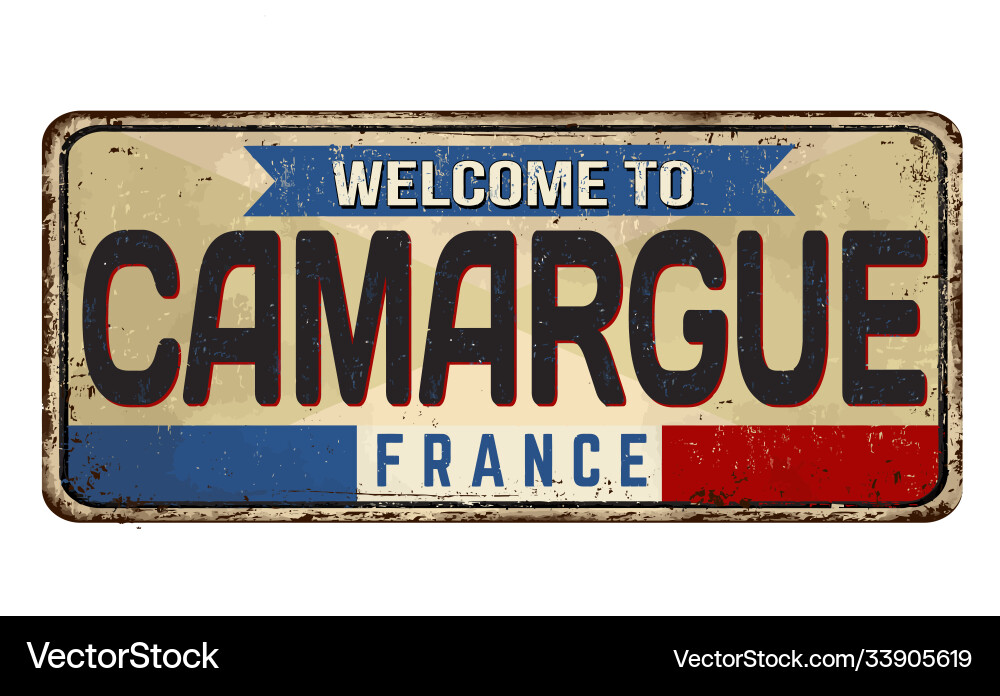 Welcome to camargue vintage rusty metal sign Welcome to camargue vintage rusty metal sign vector image