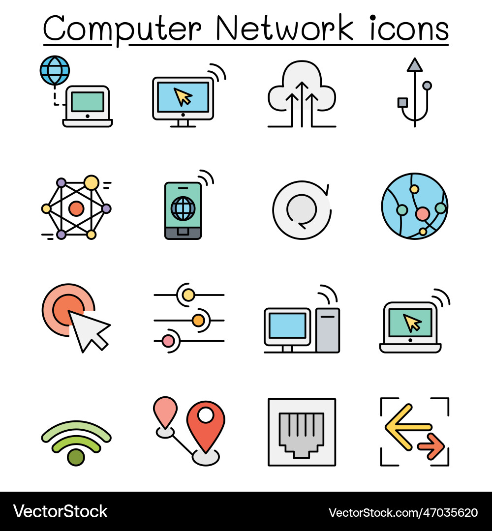 Computer network color line icon set Computer network color line icon set vector image