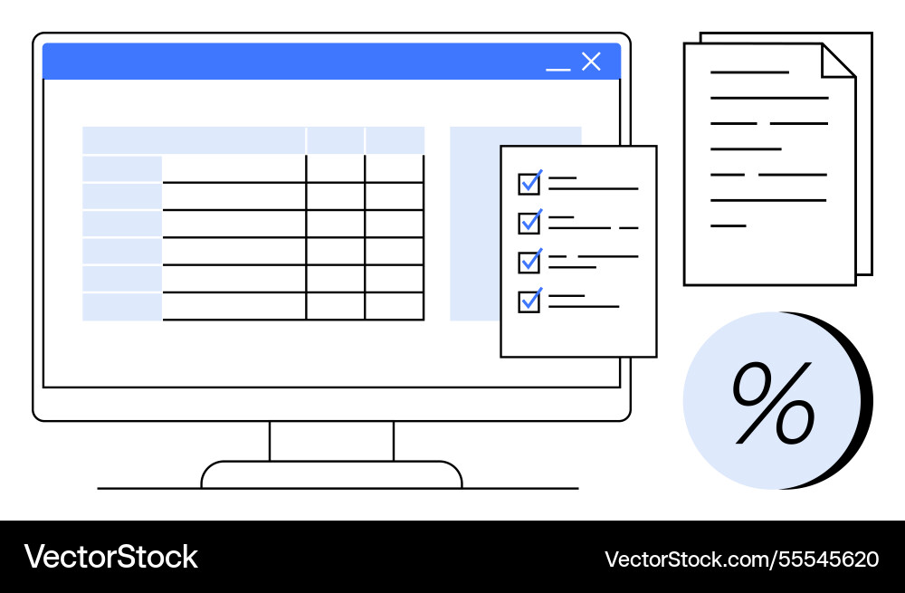 Digital workspace with spreadsheet checklist Digital workspace with spreadsheet checklist vector image