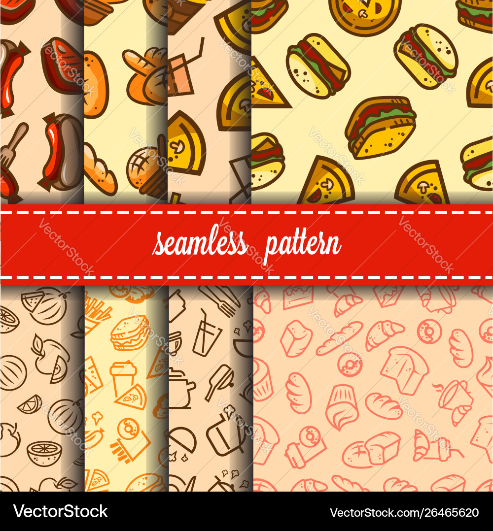 Fast food patterns set Fast food patterns set vector image