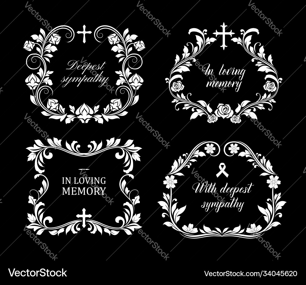 Funeral frames isolated floral borders set Funeral frames isolated floral borders set vector image