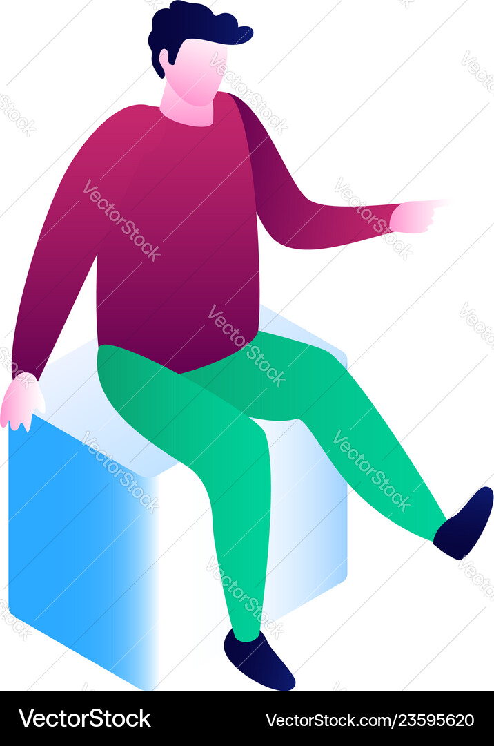 Man sit on cube icon isometric style Vector Image