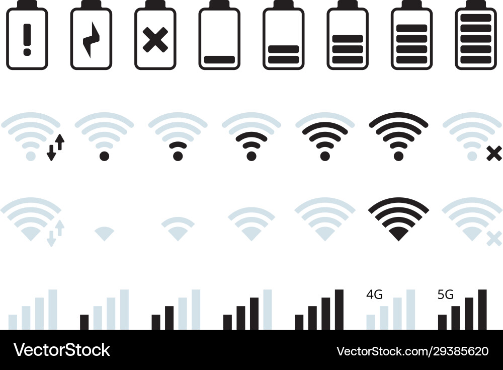Phone interface bar mobile network wifi 5g signal Phone interface bar mobile network wifi 5g signal vector image