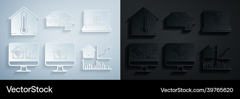 Set computer monitor with smart home wi-fi Set computer monitor with smart home wi-fi Vector Image