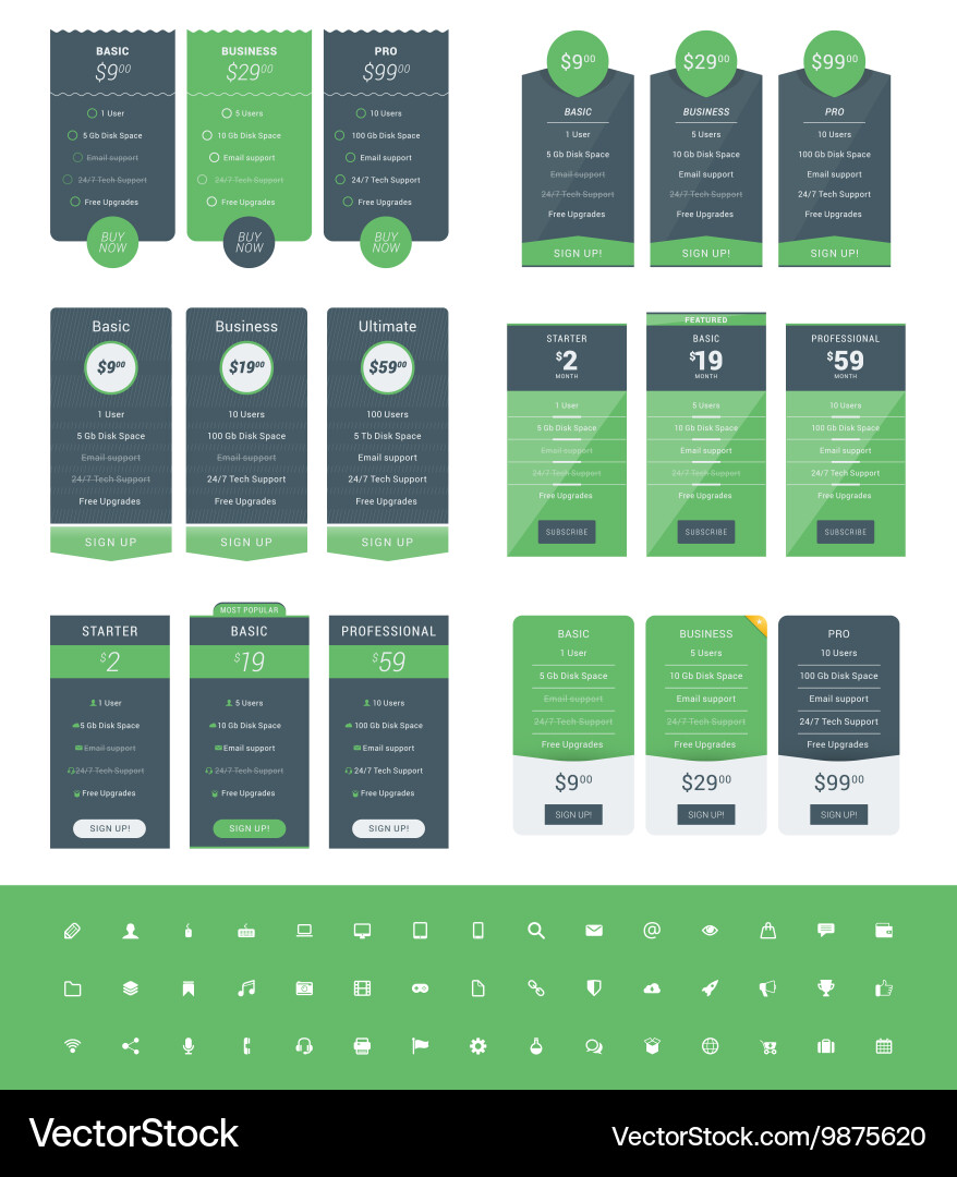 Set of pricing table design templates for websites Vector Image