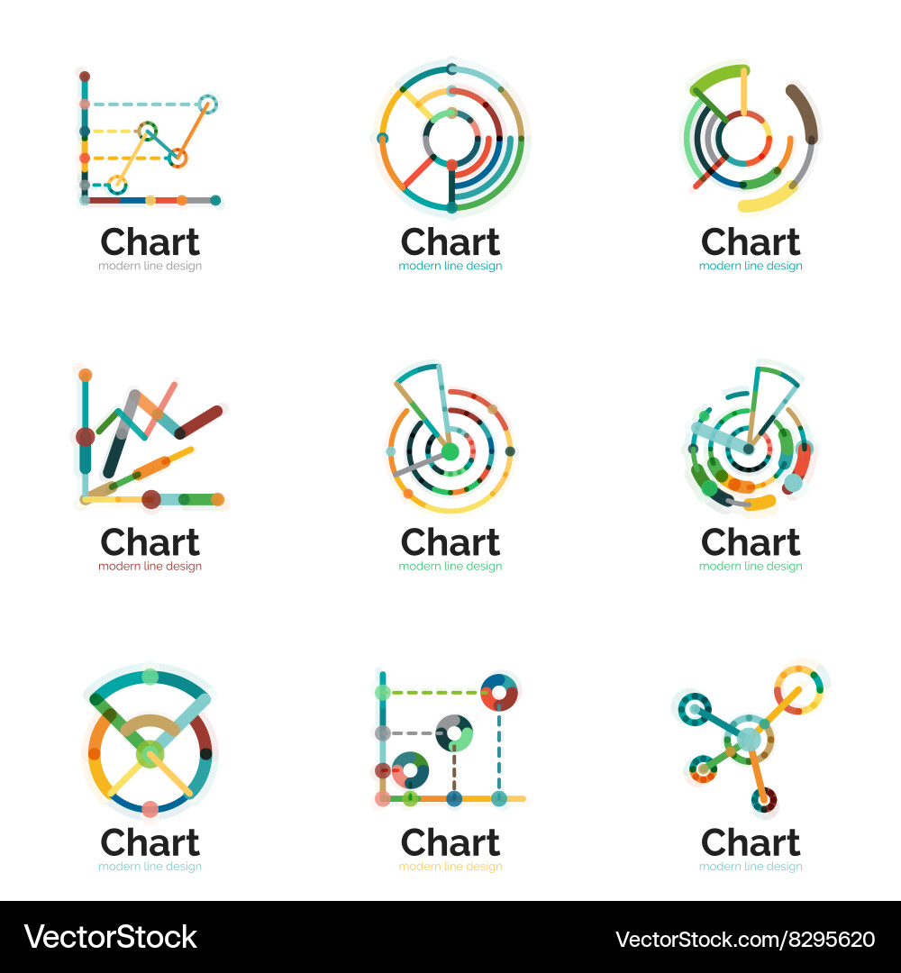 Thin line chart logo set graph icons modern Vector Image