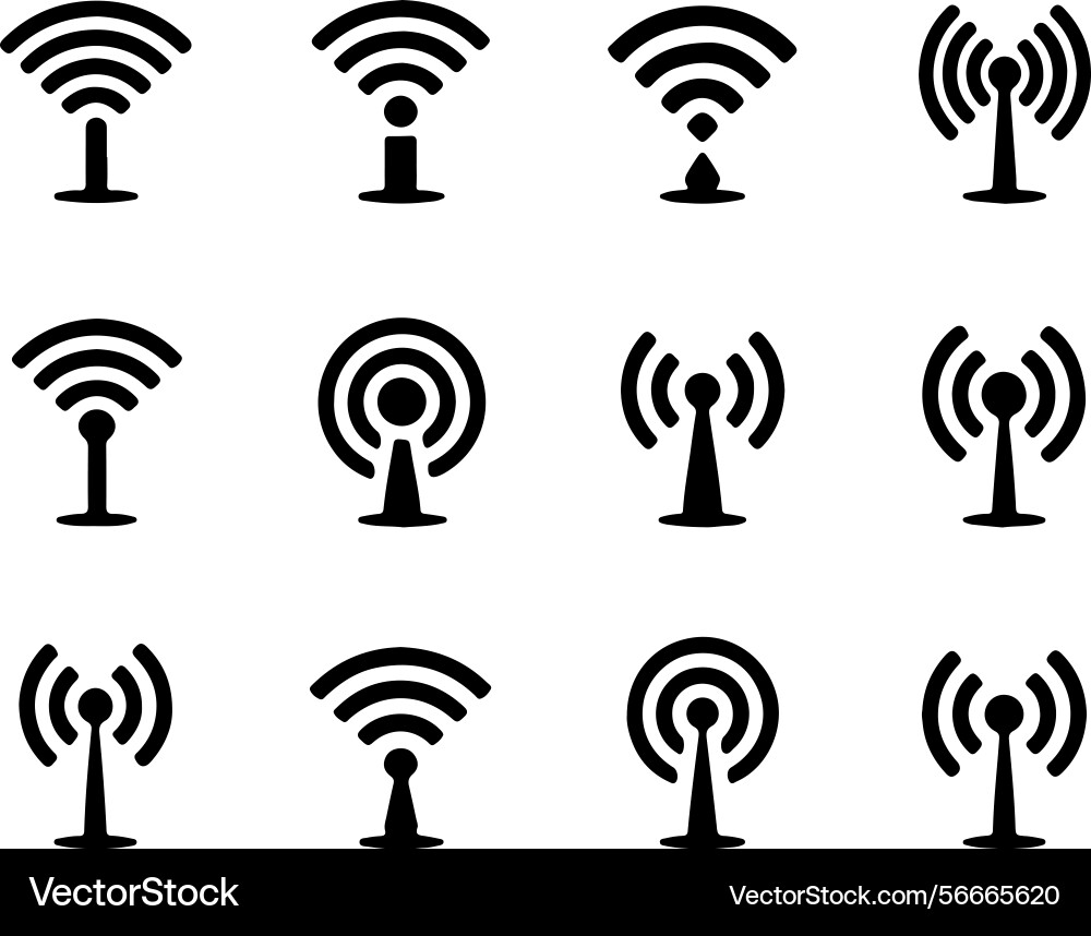 Wireless signal strength icons communication tech Vector Image
