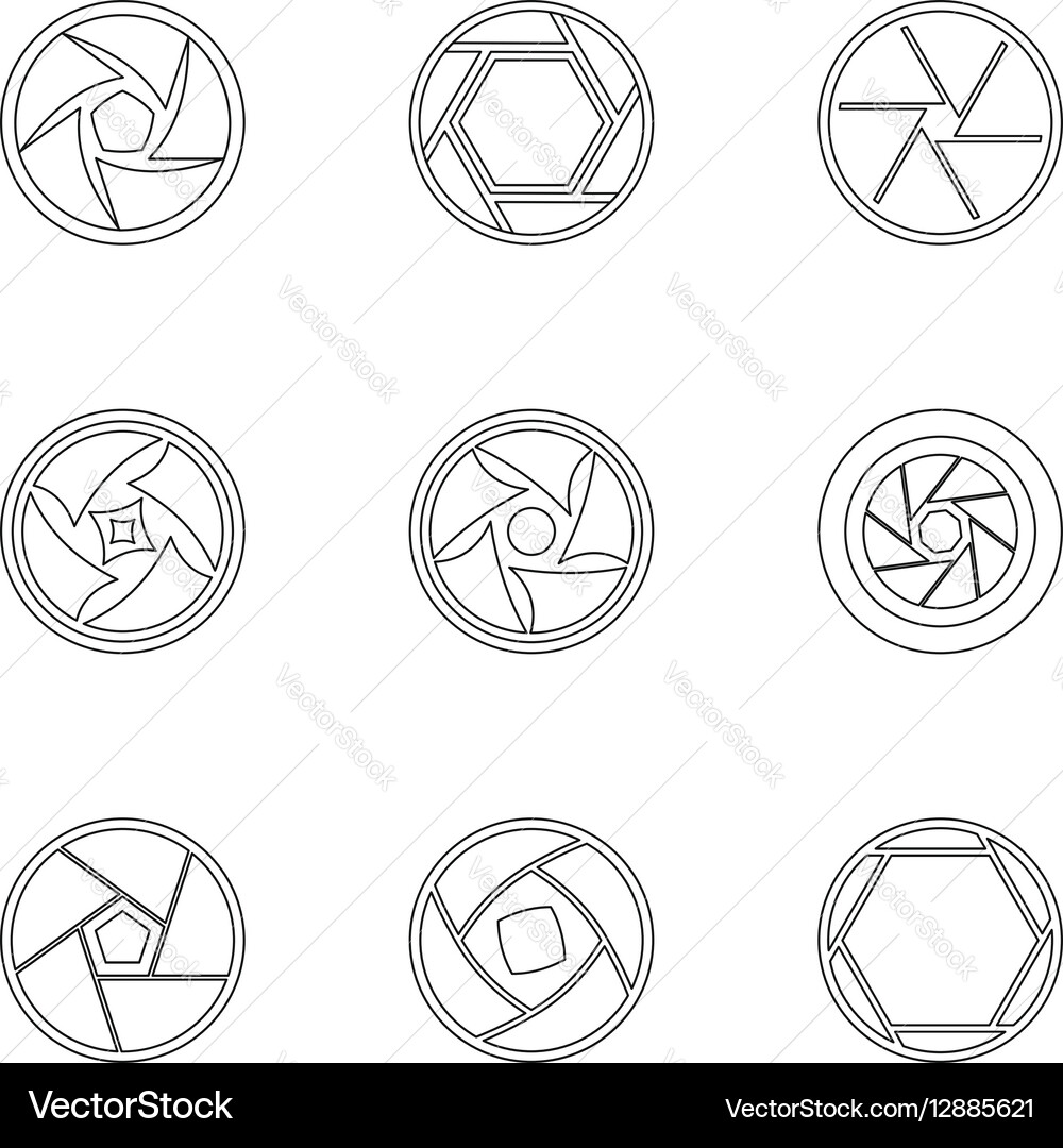Aperture of camera icons set outline style Vector Image