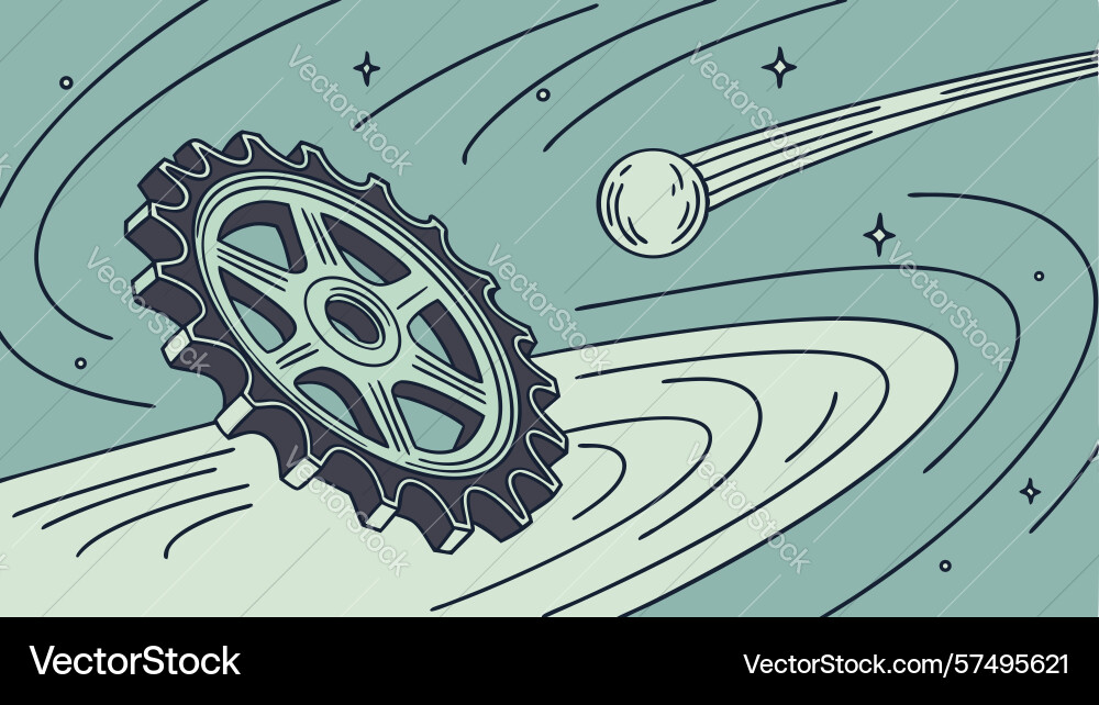 Dynamic gear mechanical element in cosmic flow vector image