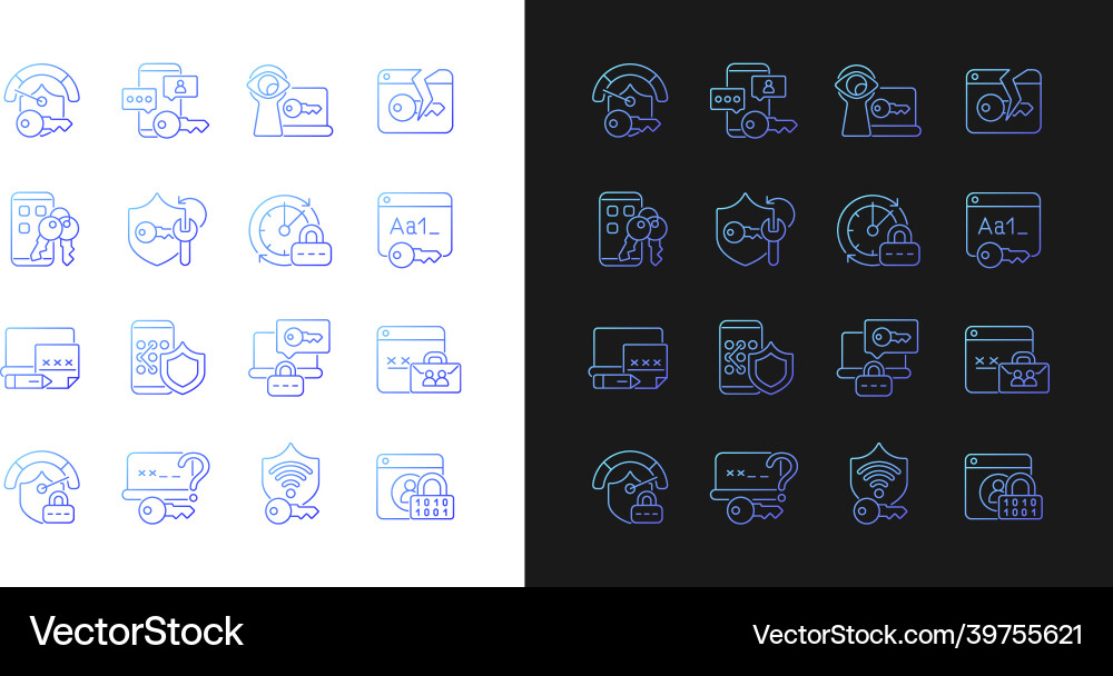 Password management gradient icons set for dark Vector Image