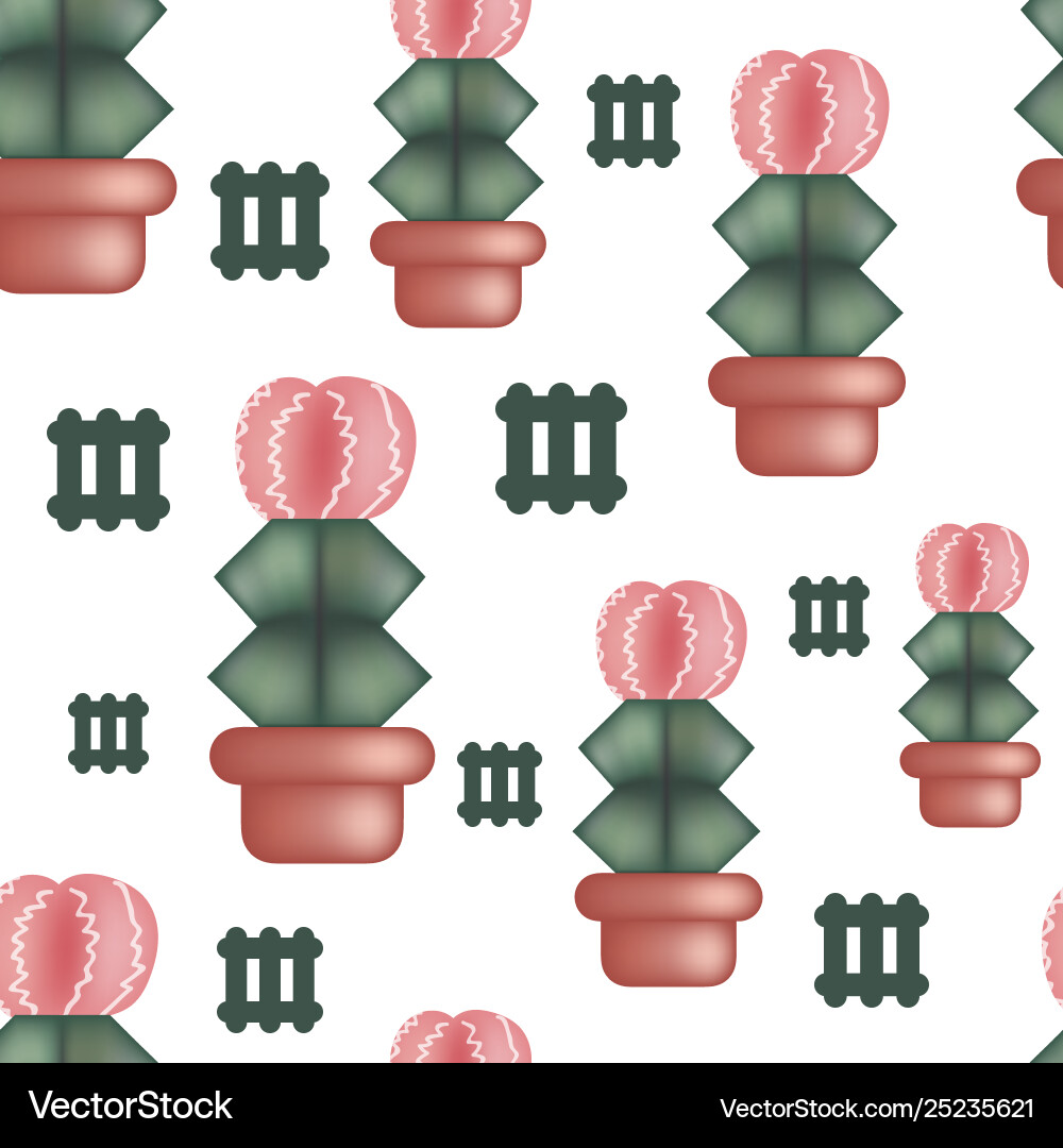 Seamless pattern with cactus and geometric Seamless pattern with cactus and geometric Vector Image