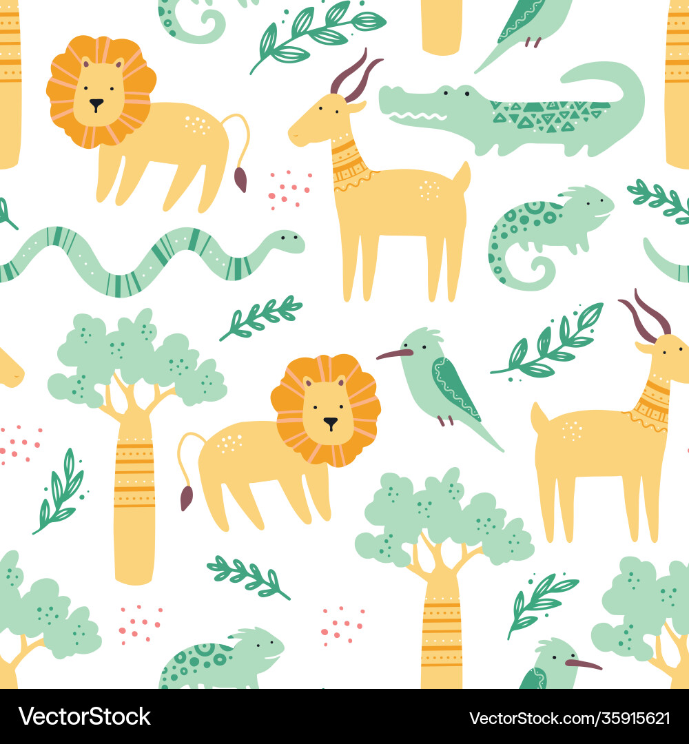 Seamless pattern with cute african animals Seamless pattern with cute african animals vector image
