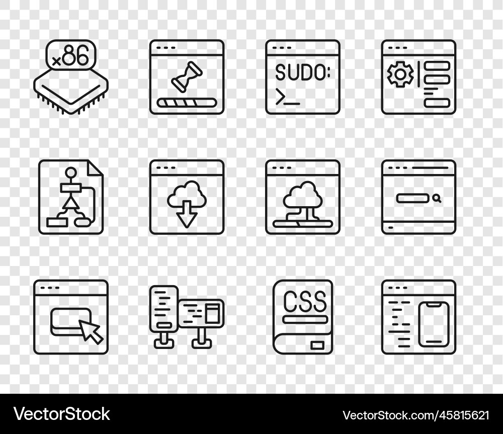 Set line browser files software code terminal Vector Image