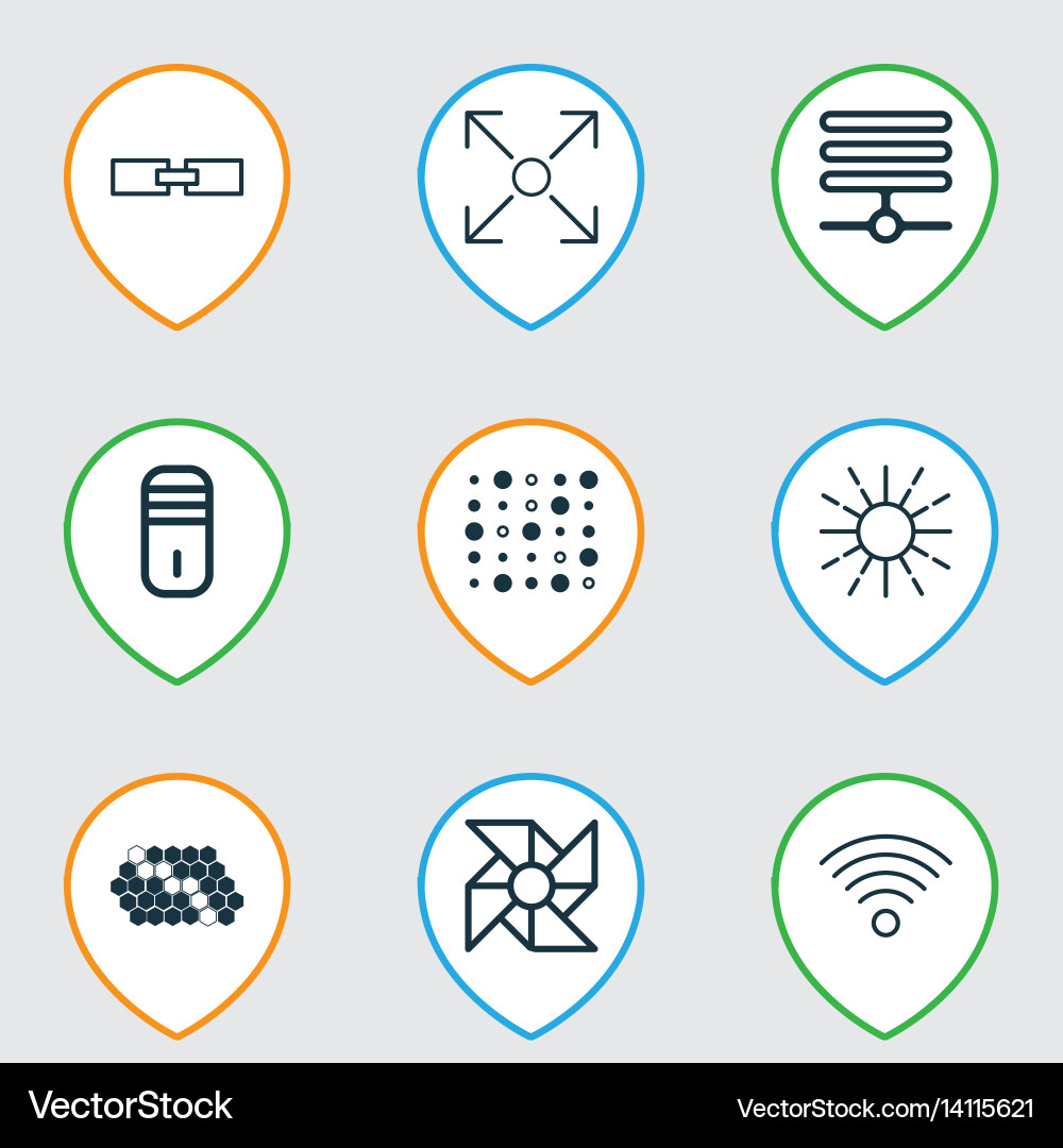 Set of 9 machine learning icons includes related Vector Image