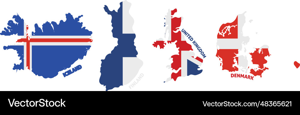 Set of colored country maps with its flags Vector Image