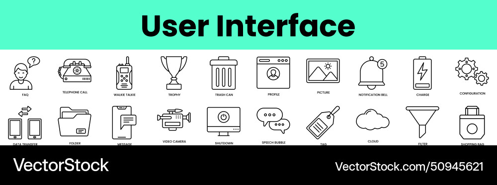 Set of user interface icons linear style icon Set of user interface icons linear style icon vector image