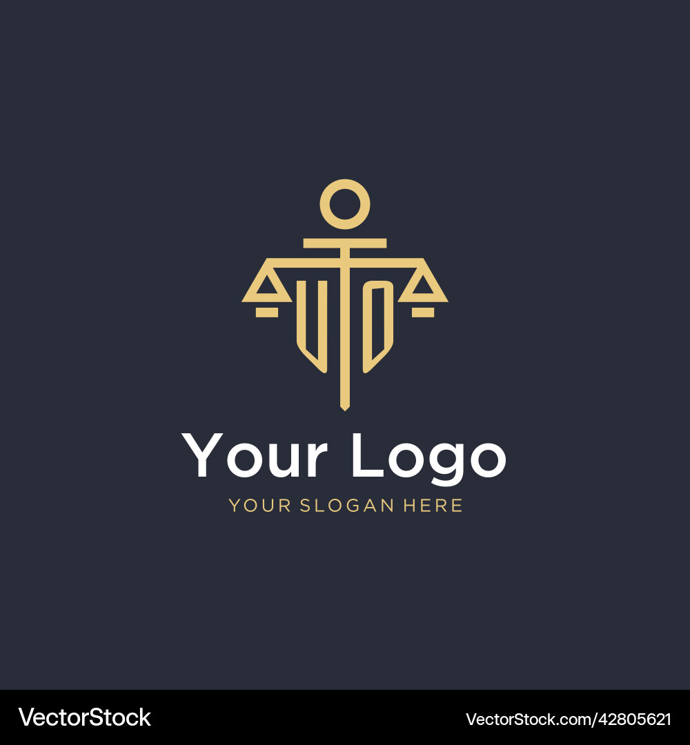 Uo initial monogram logo with scale and pillar Vector Image