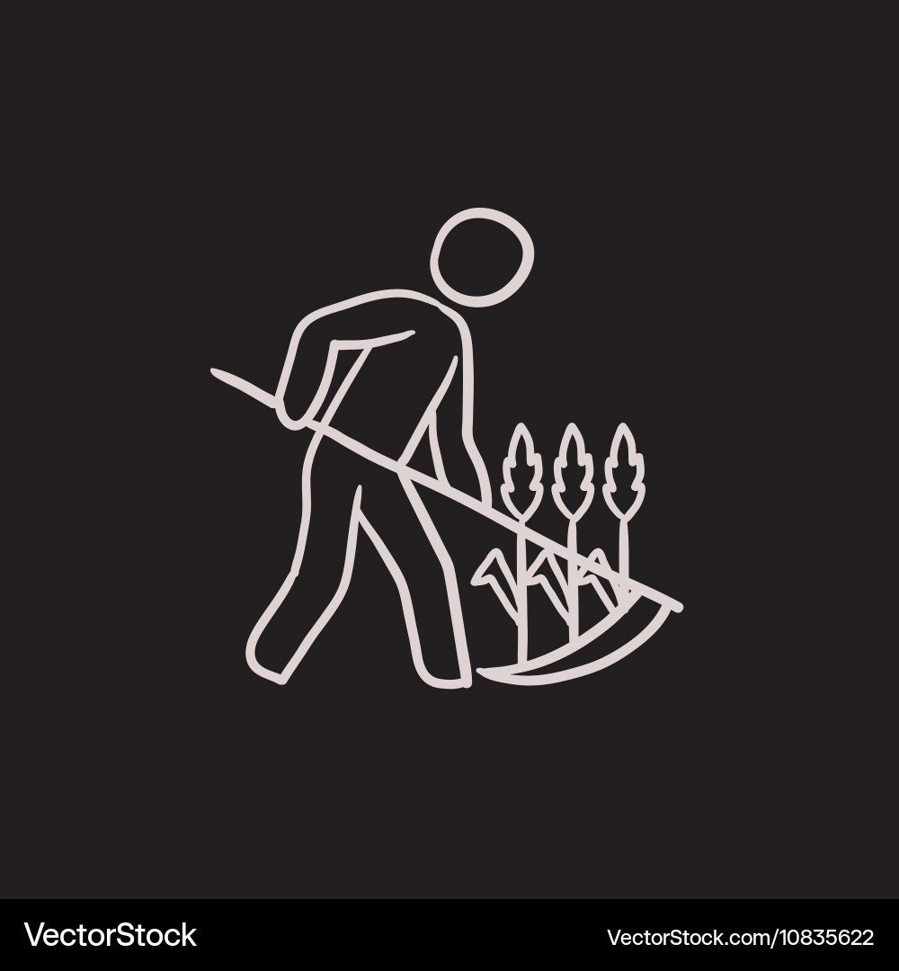 Man mowing grass with scythe sketch icon Vector Image