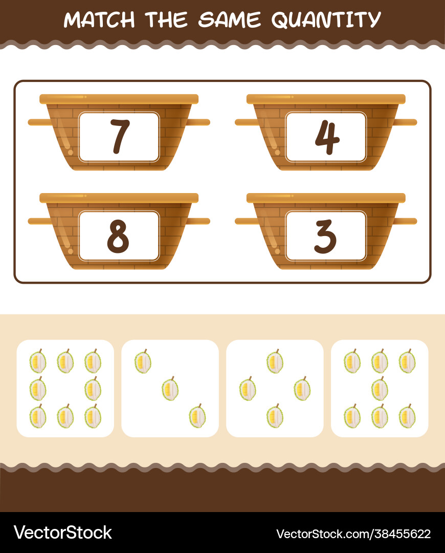 Match same quantity durian counting game Vector Image