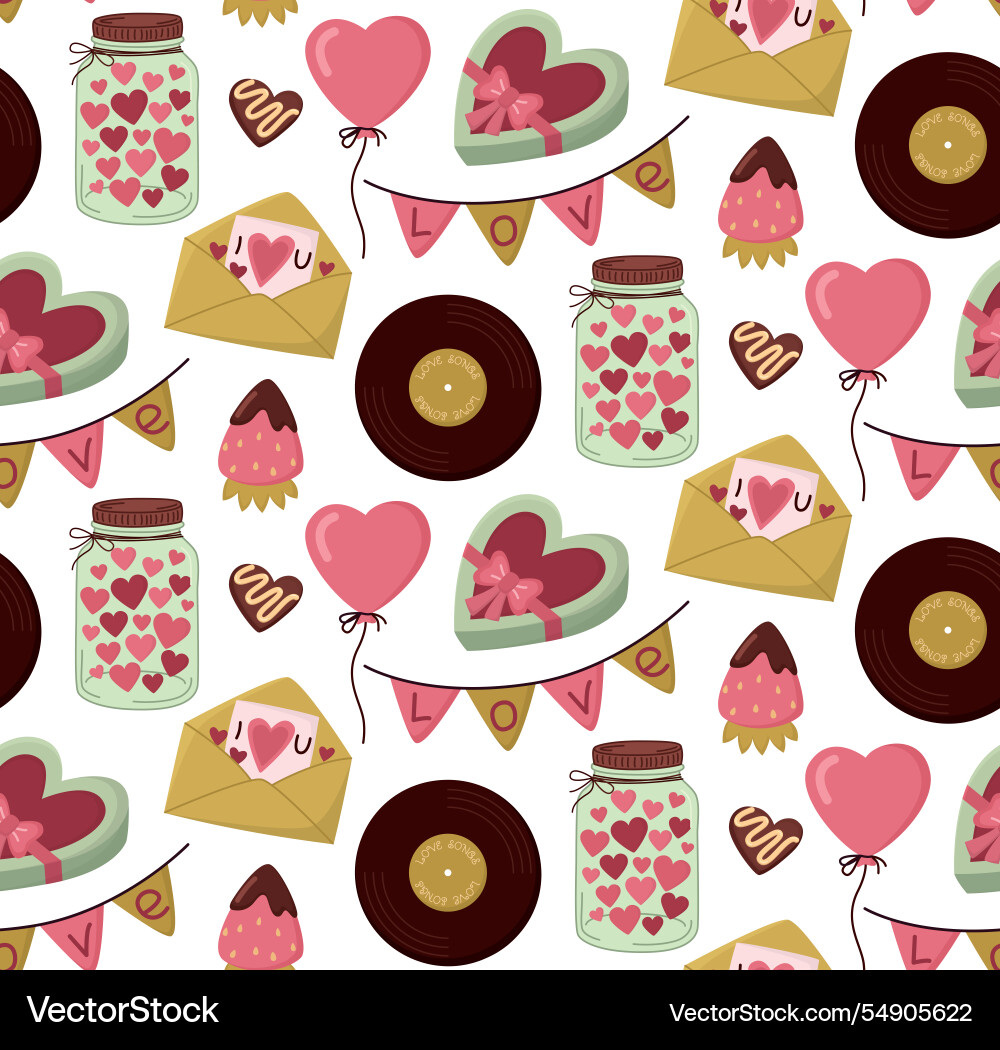 Pattern with romantic objects for valentines day Vector Image
