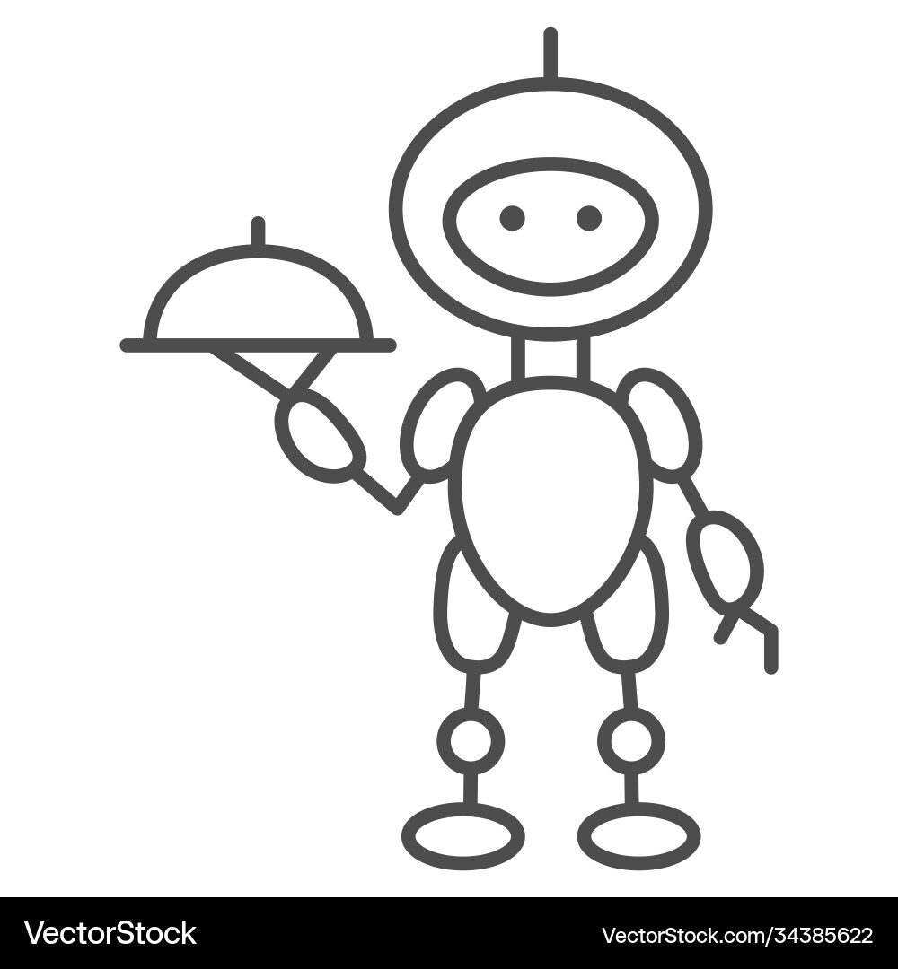 Robot waiter thin line icon robotization concept Vector Image