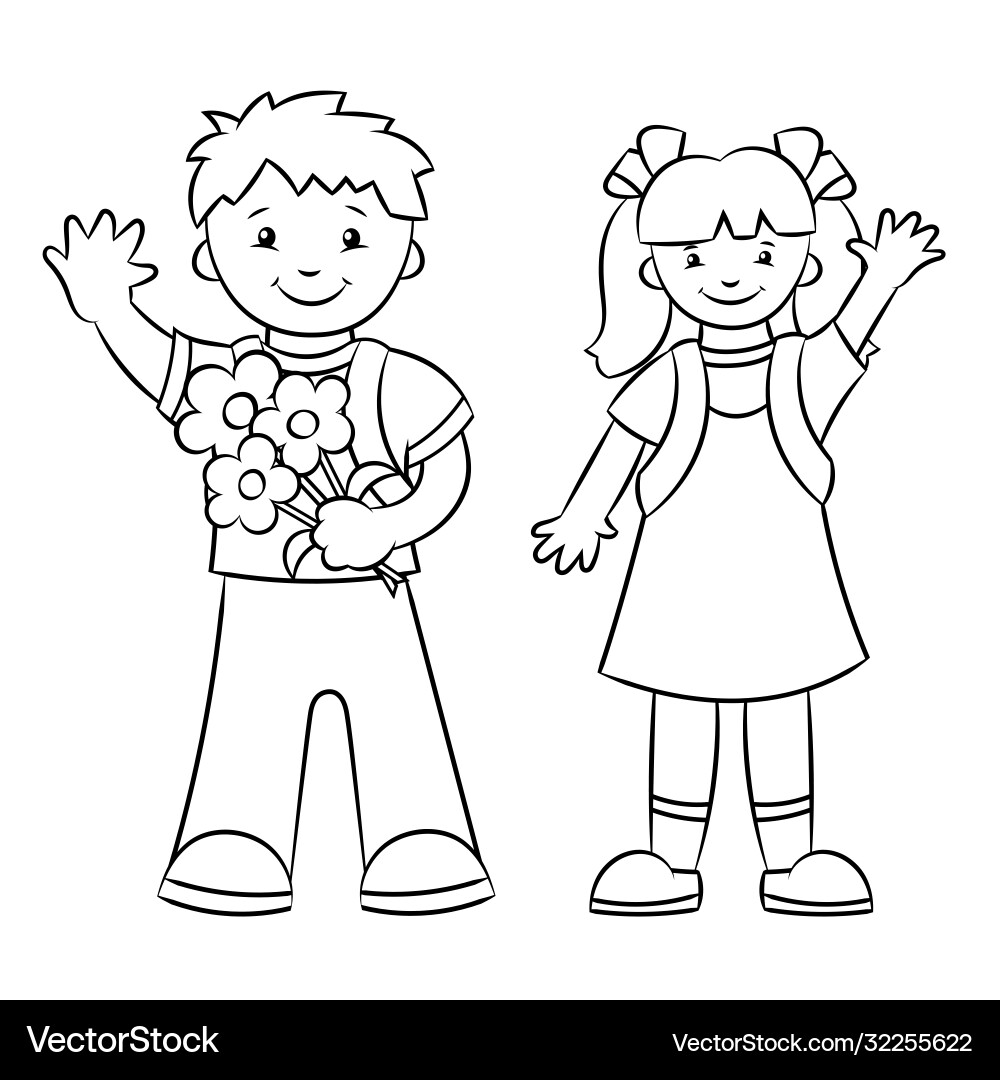 Schoolboy and schoolgirl boy girl coloring vector image