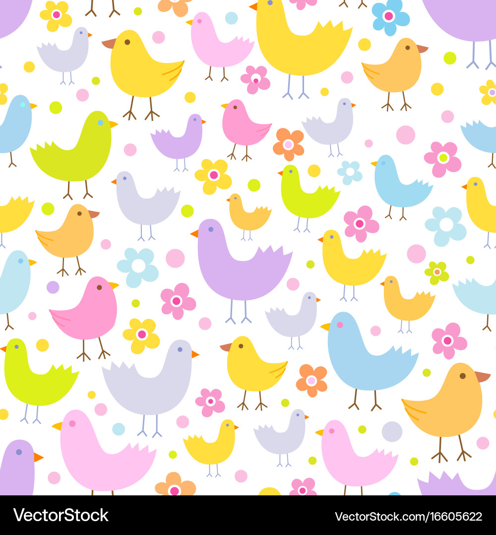 Seamless pattern with cute funny cartoon birds Vector Image