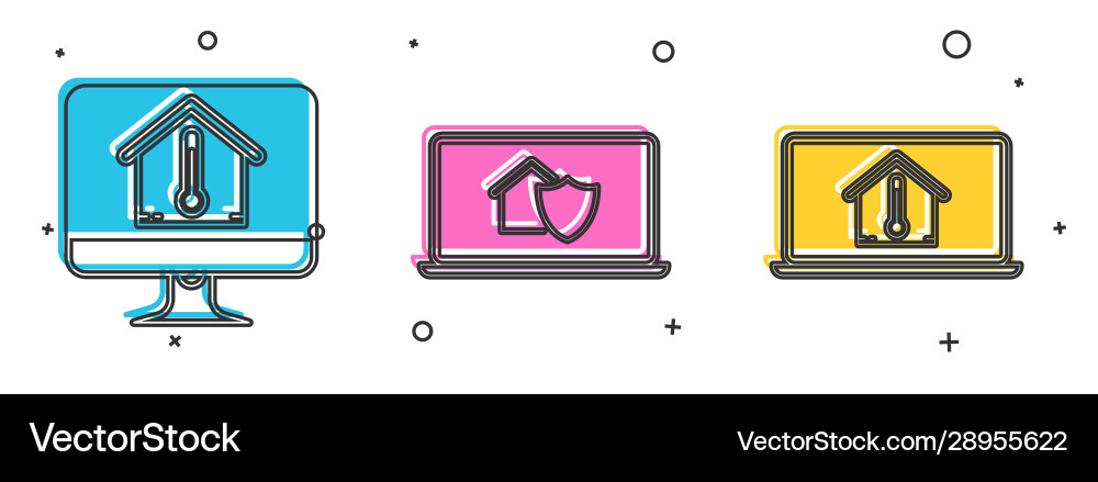 Set computer monitor with house temperature Set computer monitor with house temperature Vector Image