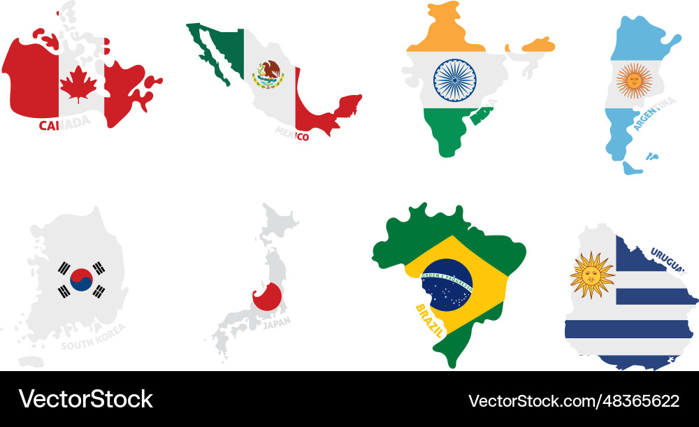 Set of colored country maps with its flags Vector Image